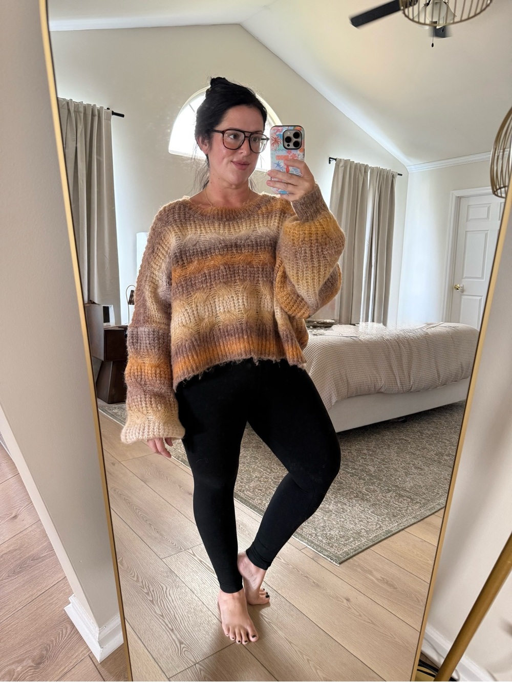 POL Striped Cropped Sweater in Brown and Mustard Tones - Picture 2 of 5